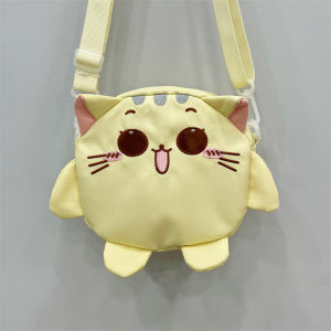Kawaii Cat Embroidery Student Large Capacity Crossbody Bag Soft Cotton Fabric Versatile Cute Pet Bag Casual Shoulder Bag