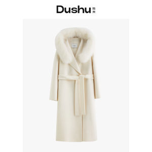 DUSHU | Luxury Fox Fur Collar Coat Womens Plus Size Woolen Jacket