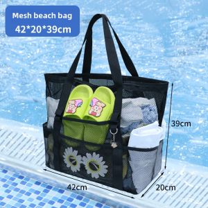 Large Capacity Travel Net Bag Outdoor Beach Swimming Childrens Toy Shoulder Crossbody Handbag Soft Handle Commuter Style
