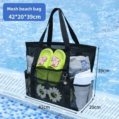 Large Capacity Travel Net Bag Outdoor Beach Swimming Childrens Toy Shoulder Crossbody Handbag Soft Handle Commuter Style
