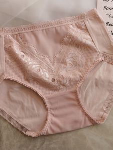 Modal Cotton Plus Size Underwear Womens Plus Size Ladies Mid-High Waist Soft Plaid Womens Thin Lace Trim Briefs Breathable