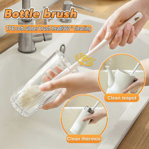 MaxPlus Silicone Cleaning Cup Brush 360° Easy to Clean Long Handle Jar Brush