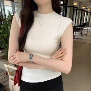 HUOLISI | Slimming Elegant Short Sleeve Half Turtleneck Knit Top