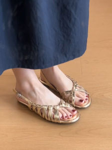 FANGXI | Vintage French Woven Buckle Flat Sandals