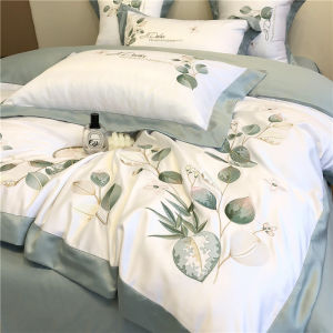 Luxurious Ice Silk Smooth Four-Piece Bedding Set Pure Cotton Breathable Comforter Cover Sheet Dustcover for a Natural Sleep