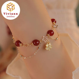 Viviann Original Design Red Agate Double Layer Bracelet 14k Gold Filled crystal Quartz Stone Bracelet Jewelry Beads Lovers woman Gift Pendant Bracelet For Women Cuff Bracelet Anniversary Gift