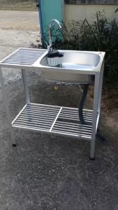 ART. Aluminium อ่างล้างจาน ซิงค์ล้างจาน 1 หลุม 2 ชั้น พร้อมที่คว่ำจาน ชั้นเสียบคว่ำจานให้แห้ง ขนาด 75 x 41 x 80 ซม.