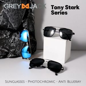 Grey Jack Kacamata Aviator Series Kotak Tony Stark Antiradiasi Blueray UV400 Polarized 3in1 TR+Metal Pria Ringan 2836 1634 1092 1632