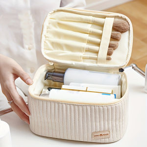 กระเป๋าเครื่องสำอางสำหรับผู้หญิง กระเป๋าใส่เครื่องสำอางสำหรับเดินทาง กระเป๋าใส่เครื่องสำอางน่ารัก กระเป๋าพกพา กล่องจัดระเบียบเครื่องสำอางสีพื้น กระเป๋าเครื่องสำอาง กระเป๋าใส่ของใช้ส่วนตัว ทำจากหนัง PU