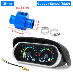 RYSJM | 2 in 1 Universal Auto LCD Water Temperature&Voltmeter Gauge 12V 24V With Head Plug Joint Pipe Sensor 10mm Hose Adapter 26MM-40MM