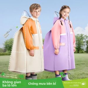Áo Mưa Trẻ Em Kiểu Học Sinh Có Balo Chất Liệu EVA Toàn Thân Đồ Đi Mưa Mẫu Giáo Màu Xanh Dương Cam Tím