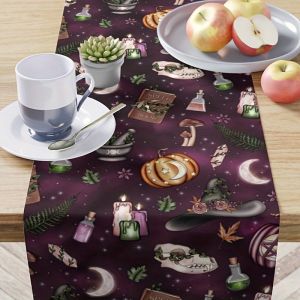 1Pc Halloween Themed Table Flag Witch and Moon Suitable for Party Restaurant Home Market Holiday Decoration Scene.