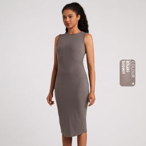 High Waist Yoga Dress Womens Sportswear Long Sleeveless Folded Slim Fit Wrap around High Waist Long Sportswear Dress