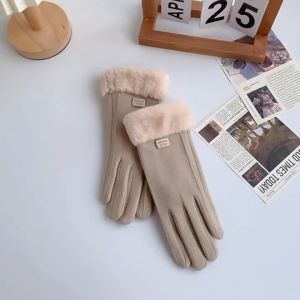 ถุงมือกันหนาวขอบขน ถุงมือแฟชั่น บุขนกำมะหยี่ แบบหนา ทรงสวย ไม่บางเหมือนร้านอื่น สินค้าจากไทย 01Y