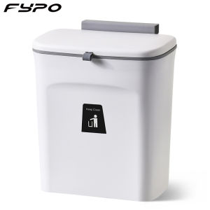Fypo 9L Hanging Trash can detachable trash Bin Wall Mounted Dustbin with Lid Kitchen Cabinet Door Hanging Garbage Can Waste Storage Bucket Rubbish Container House Accessories