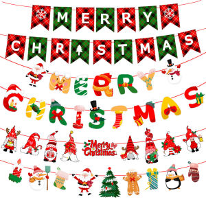 Paper Flags Merry Christmas Banner Wall Backdrop Design Xmas Christmas Decorations Santa Claus Elk Car New Year Home Decor