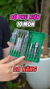 Bộ 10 phụ kiện đa năng Workfix 5 mũi khoan 3 mũi vít đầu nối dài vít và chuyển vít sang bulong