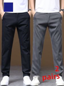 ROMON | Loose Fit Summer Thin Casual Pants For Men Romon Brand Straight Leg Washed No Iron Long Trousers Youthful Vitality Style Cotton Polyester Blend