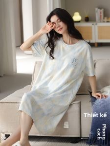 MiiOW | Váy ngủ cotton nguyên chất mùa hè cho nữ váy dài tay ngắn dáng rộng thoáng khí mặc ở nhà quần áo mặc ở nhà
