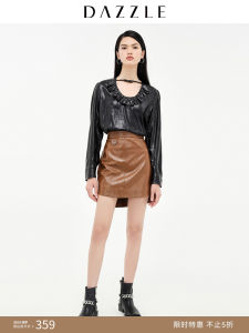 Black Chiffon Shirt Womens Spring Summer Wave Pattern DAZZLE round Neck Long Sleeve Straight Cut Fashionable Office Wear