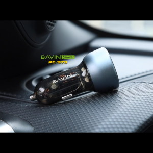 Bavin PC973 30W Car Charger | PD + QC3.0 Fast Charging | Dual Port (Type-C + USB) | LED Display | Aluminum Alloy | Compatible with iPhone & Android