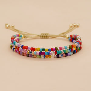 Go2Boho Summer Product Beach Jewelry Miyuki Beaded Bracelet Rainbow Colored Beads Adjustable Rope Surprise Beach Gift for Girls