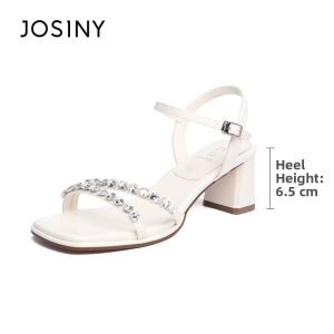 Josiny | Summer Stiletto Thick Heel French Style Crystal Embellished Sandals
