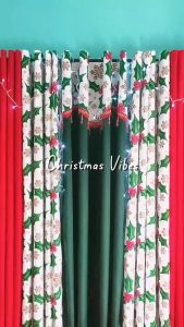 CBZ Holly Berries Christmas Curtain 5ft-8ft with festive red and green holiday design for home window treatment.