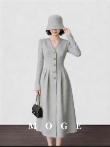 Slim Waist Grey Lady Dress