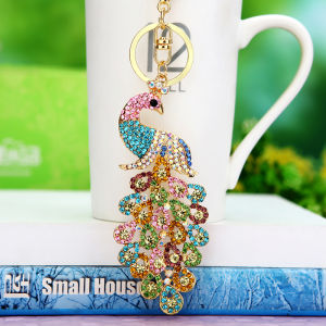 Creative Peacock Keychain Water Diamond Womens Bag Car Key Ring Pendant Circle Hanging Decoration Gift Cute Ins Style