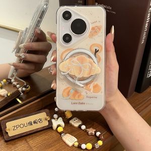 ZPOU Huawei Pura70Pro+ Phone Case Cute Toast Bread Magnetic Attraction Stand P70Pro New Double Layer Mate60Pro Anti-Fall Womens Style