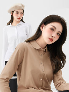 Spring Pure Cotton Long Sleeve Womens Shirt Elastic White Fashionable Large Size Sweet Top Commute Korean Style Straight Cut