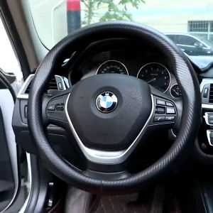 AOLA Carbon Fiber Universal Car Steering Wheel Cover Microfiber Plus Carbon Fiber for All 38cm 15inch Ultra-thin Non-slip Round Breathable Sweat-absorbent Luxury Cover for All Season Car Accessories