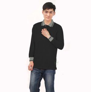 PS | PAKET HEMAT 3 pcs Polo Shirt Kerah Abu Lis Lengan Panjang | Kaos Polos Seragaman Trendy