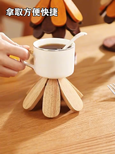 PRADO Malaysia Wooden Tree Insulation Mat Solid Wood Coaster Heat Resistant Pot Holder Pan Trivet Anti Scald Non Slip Folding Table Placemat Kitchen Dining Decor Alas Cawan Kayu 隔热垫木