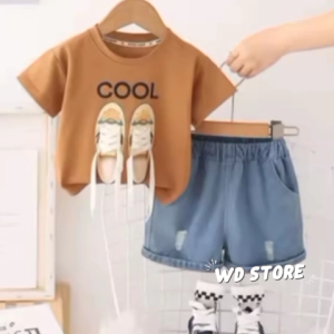 Setelan Baju Anak Laki-laki Denim Cool Shoes Usia 1-5 Tahun Terbaru