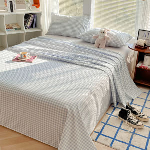 Dansunreve Washed Cotton Bed Sheet Japanese Style Plain Grid Student Dormitory Flatsheet Plaid Bed Linen