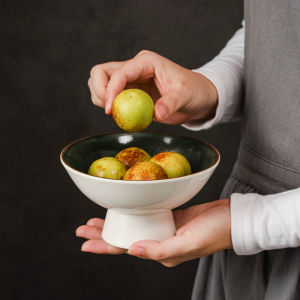 Elegant Chinese Style High Foot Dessert Plate Nuts Candy Small Bowl Home Living Room Snacks Dishes Ceramic round Vintage Bowl