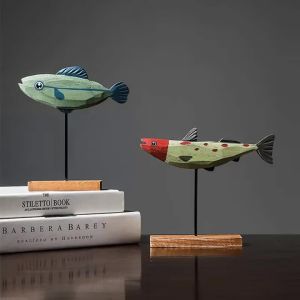 Colorful Wooden Fish Statue Ornament Fish Sculpture Ornaments Living Room Bedroom Dining Room Home Decoration Gifts