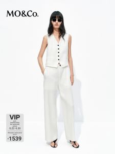 MO&Co. | Thin Ramie Fabric V-Neck Sleeveless Jumpsuit