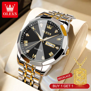 OLEVS watches for men sale original 2024 new waterproof luxury stainless steel double calendar luminous business quartz mens watch