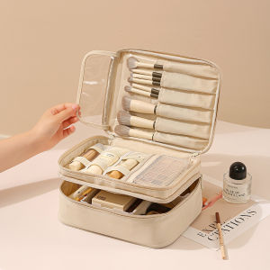 Portable Large Capacity Waterproof Womens Makeup Bag Travel Cosmetic Storage Bag Convenient Carry-On Durable Polyester Material