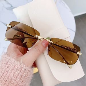 Vintage Square Sunglasses New Small Women Rimless Sun Glasses Shades Luxury Brand Metal Sunglass UV400 Eyewear