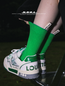 Ss2l Fall and Winter 21aw Wen Ciham Ribbon Small Standard Green Double Needle Sports Knee Socks Socks Men and Women Ins Trendy Socks