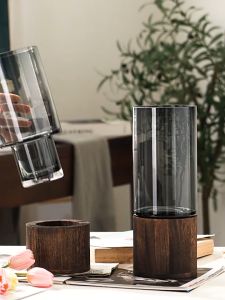 Bình thủy tinh trang trí có đế gỗ có thể tháo rời thích hợp để trang trí nhà cửa chất lượng cao
