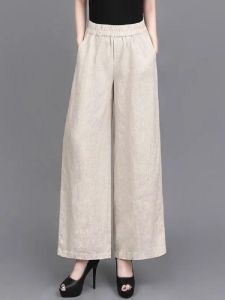 High Waist Cotton Linen Loose Wide Leg Pants Thin Model Female New Autumn Style Health Ring Protection Environment Friendly