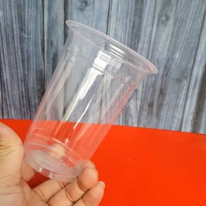 gelas plastik juice TIRTA / gelas popice / Gelas plastik bening juice / jus / kopi / merk Tirta tebal premium datar isi 50 pcs berat +- 5 gram/pcs isi 50 pcs bisa utk di print sablon