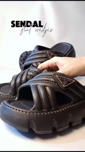 Sandal Flat Wedges Selop Slipon Karet EVA Wanita Import