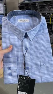 OWEN SALE -  Tay Dài Màu xanh Blue - Trắng  Họa Tiết Caro Form Regular Fit Lai Bầu Chính Hãng
