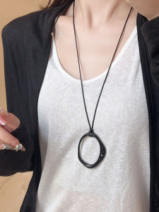 Minimalist Geometric Irregular Pendant Leather Rope Necklace Long Sweater Chain Clavicle for Men And Women Universal Fashion Jewelry